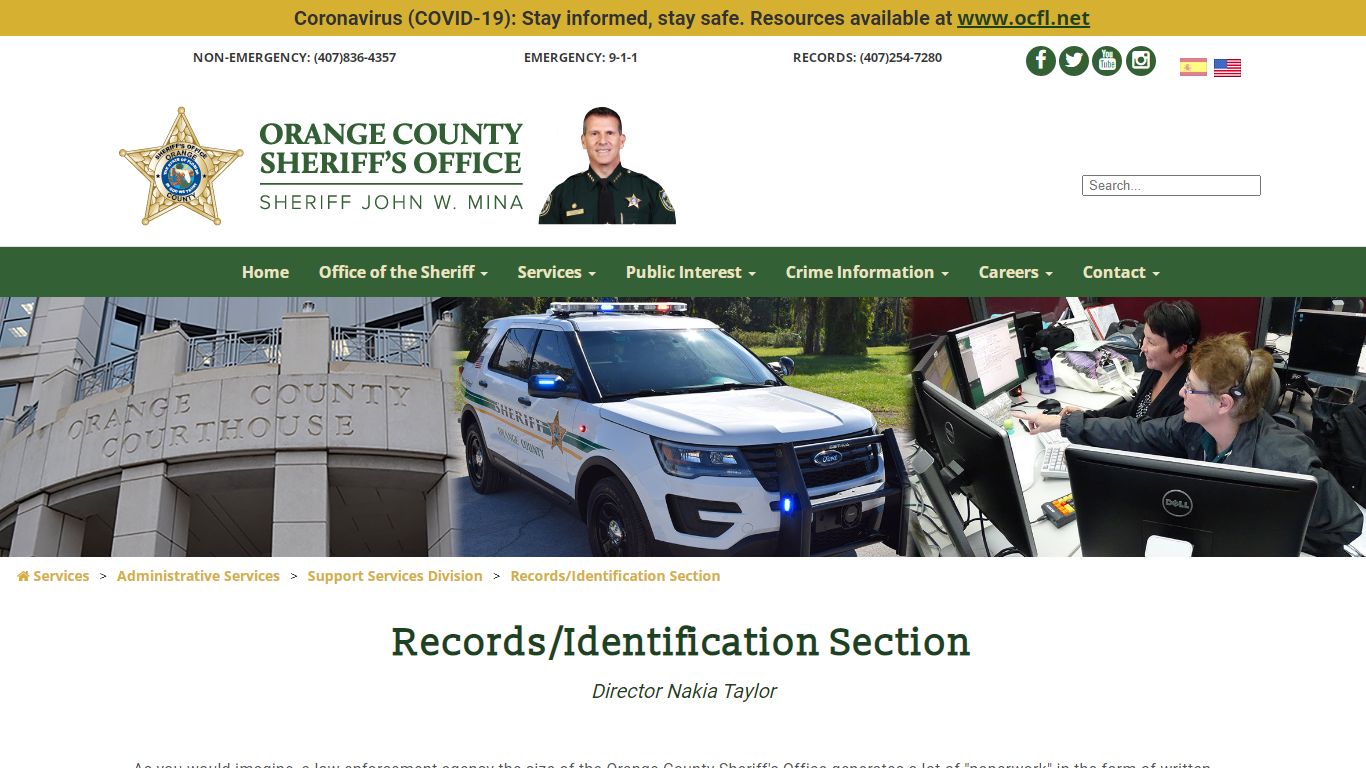 Records/Identification Section - Orange County Sheriff's Office > Services