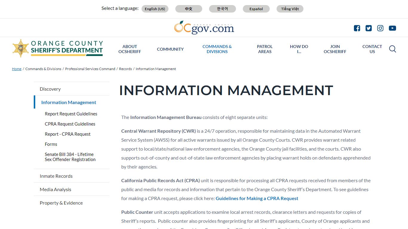 Information Management - Orange County Sheriff's Department